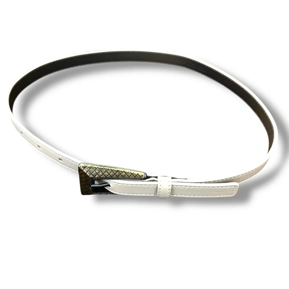 New! AUTH BOTTEGA VENETA BELT 65cm XS S Cream Antique Gold intrecciato design
